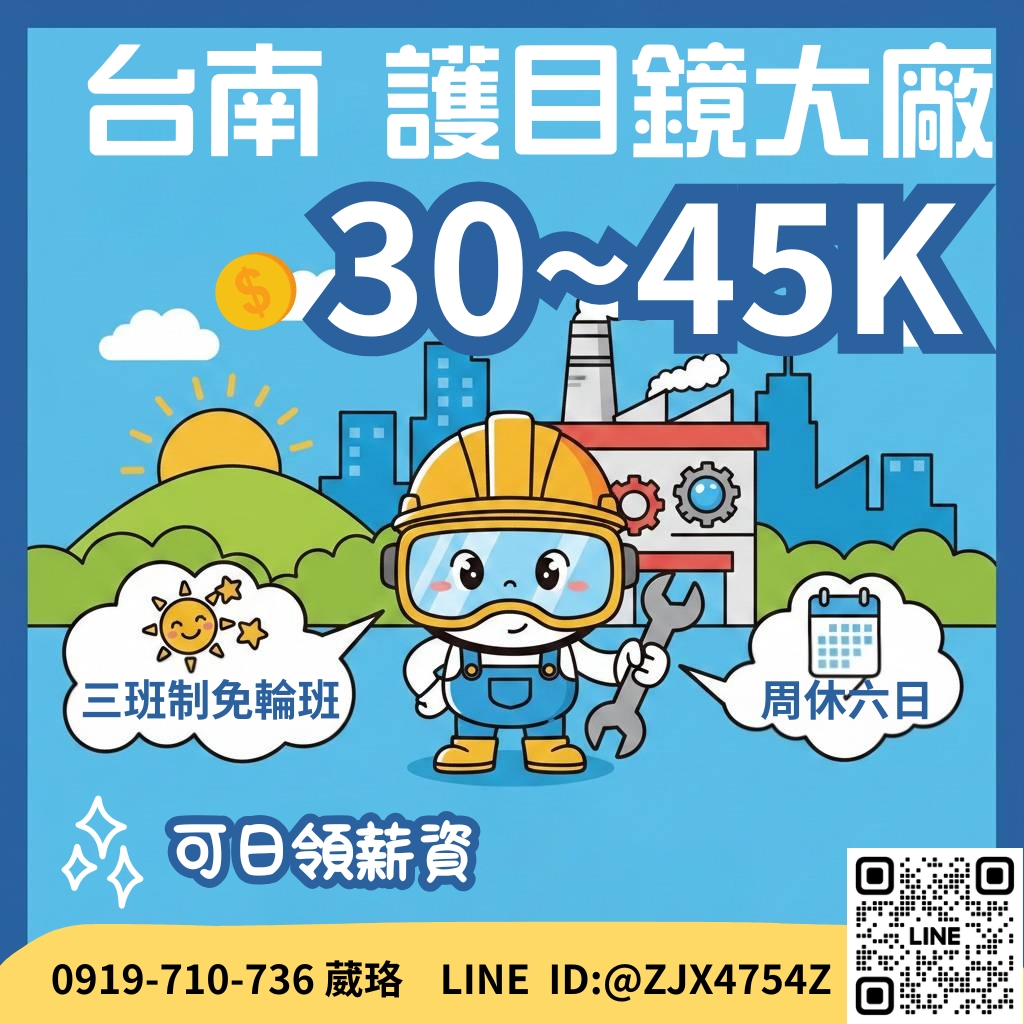  台南 ᴴᴼᵀ 職缺⛅ 三班制免輪班//周休六日//可日領