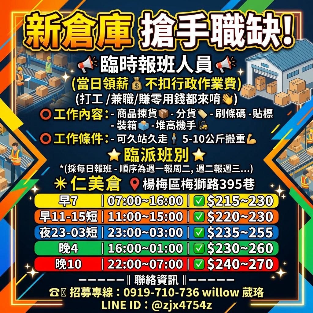 新倉庫搶手職缺！